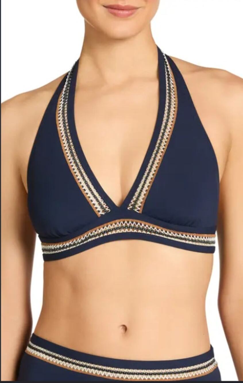 Robin Piccone Ladder Stitch Bikini Top S NWOT Navy Blue Swim Suit Festival Boho